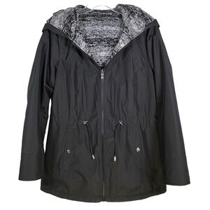 Valerie Stevens Women’s black hooded coat size M with interior exterior pockets